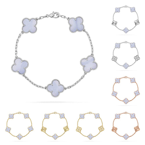 [Saipan]LUCKY CLOVER 5-MOTIF BRACELET - PURPLE CHALCEDONY COLLECTION