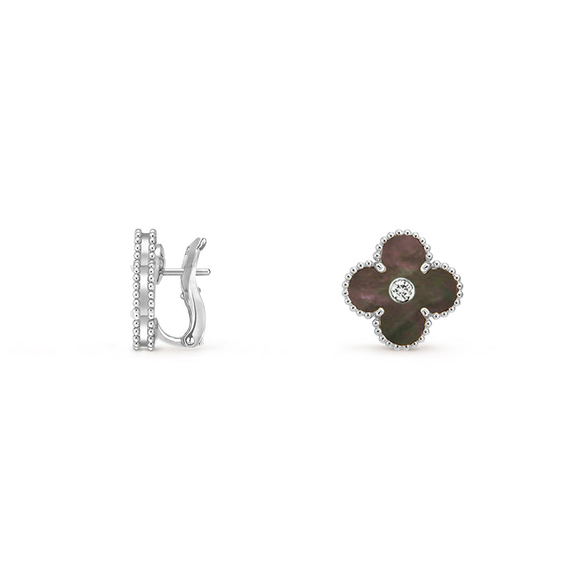 [Saipan]15MM CLOVER FLOWER STUD EARRINGS DIAMOND-WHITE GOLD COLLECTION