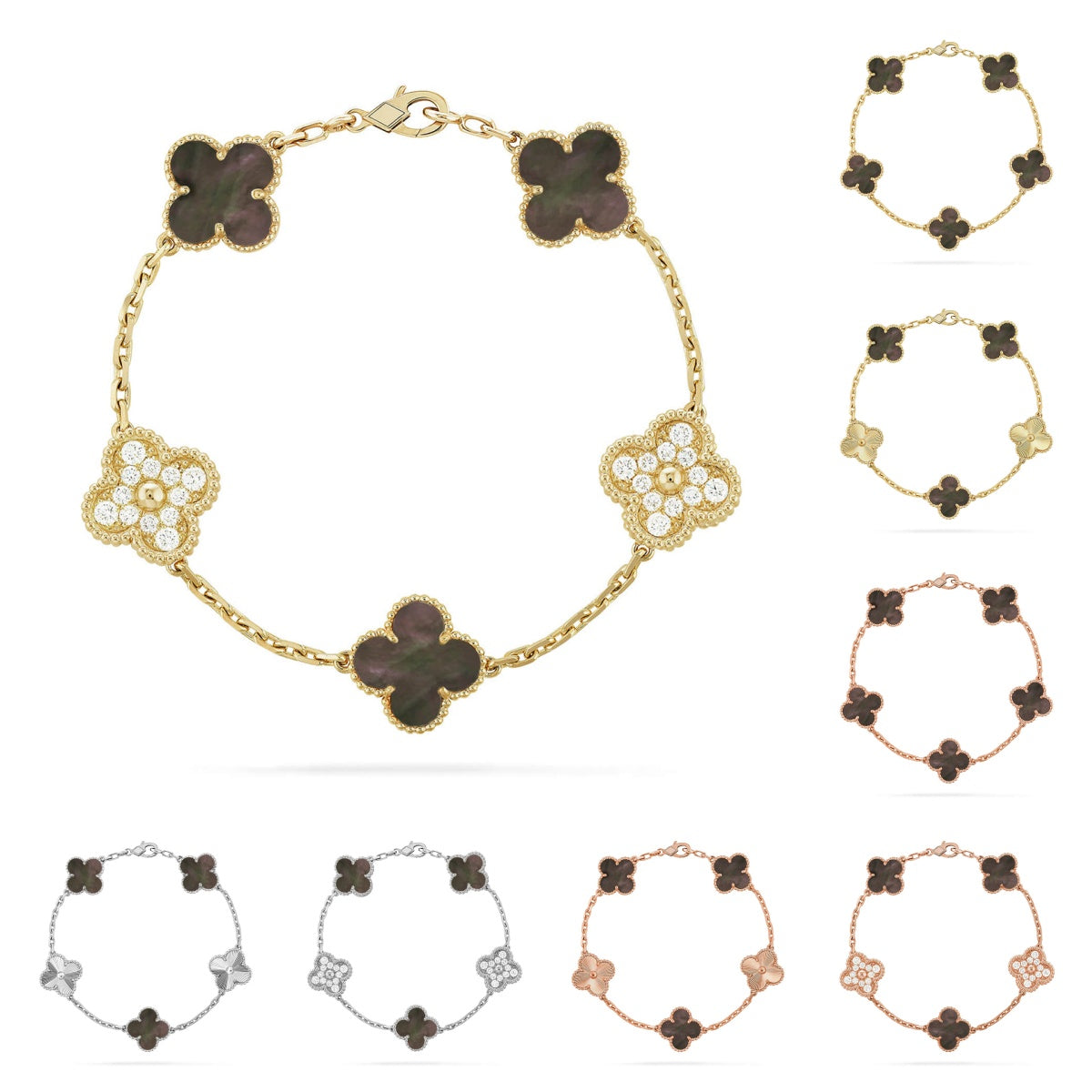 [Saipan]LUCKY CLOVER 5-MOTIF BRACELET - GREY MOTHER-OF-PEARL COLLECTION