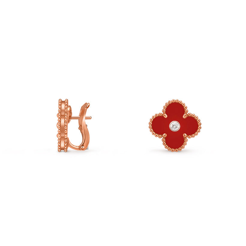 [Saipan]15MM CLOVER FLOWER STUD EARRINGS DIAMOND-ROSE GOLD COLLECTION