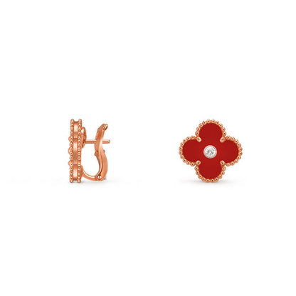 [Saipan]15MM CLOVER FLOWER STUD EARRINGS DIAMOND-ROSE GOLD COLLECTION