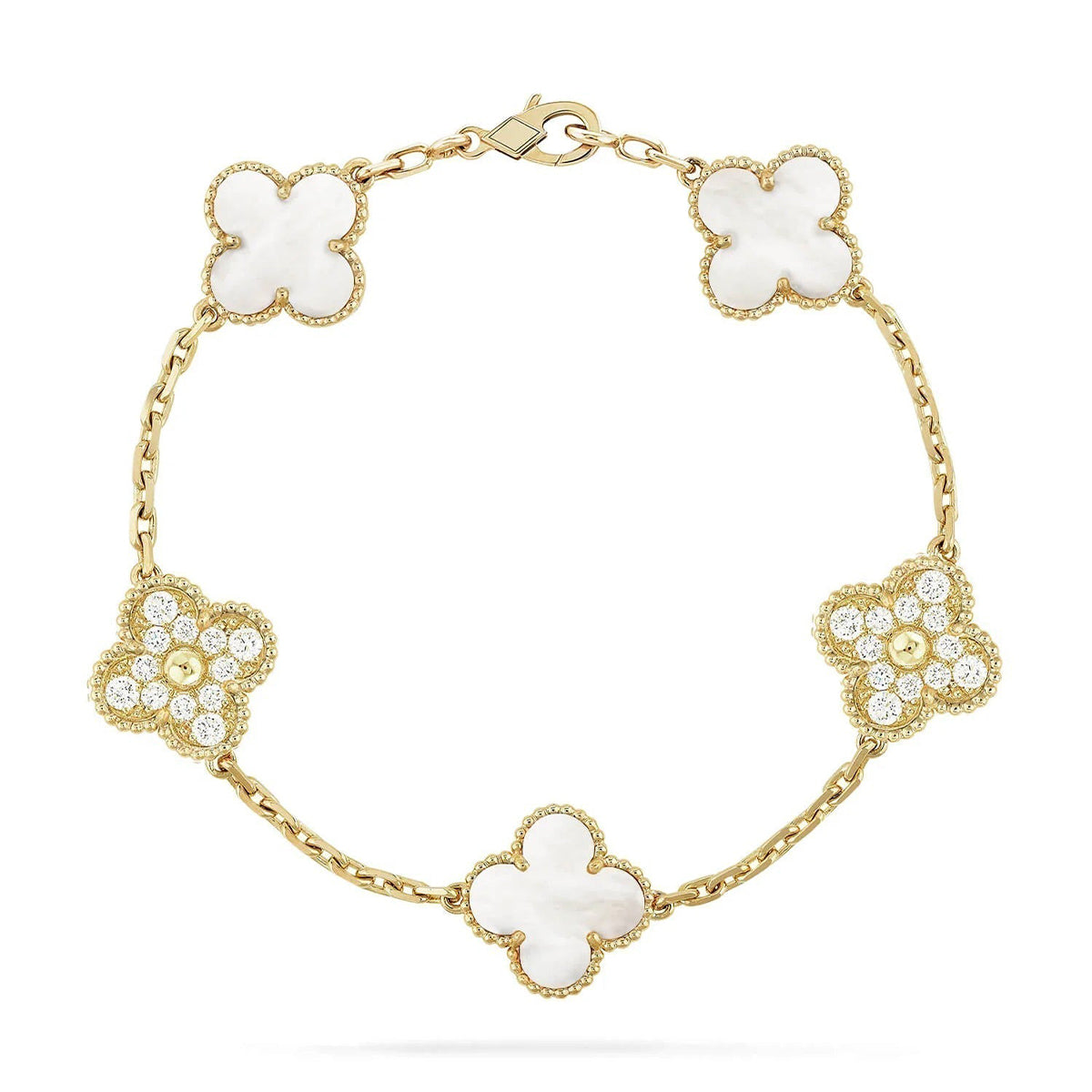 [Saipan]LUCKY CLOVER 5-MOTIF BRACELET - WHITE MOTHER-OF-PEARL COLLECTION