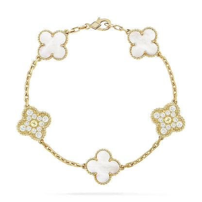 [Saipan]LUCKY CLOVER 5-MOTIF BRACELET - WHITE MOTHER-OF-PEARL COLLECTION