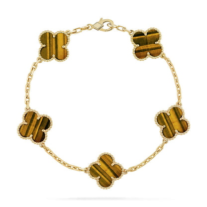 [Saipan]LUCKY CLOVER 5-MOTIF BRACELET -  TIGER’S EYE COLLECTION