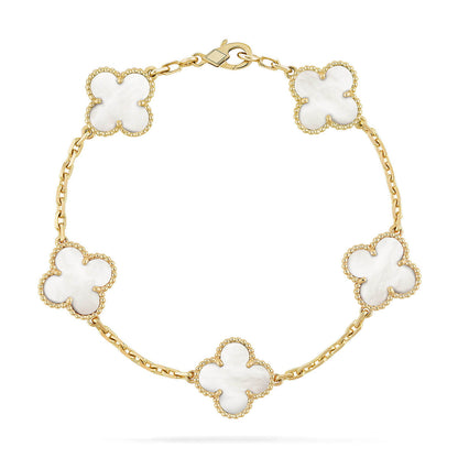 [Saipan]LUCKY CLOVER 5-MOTIF BRACELET - WHITE MOTHER-OF-PEARL COLLECTION
