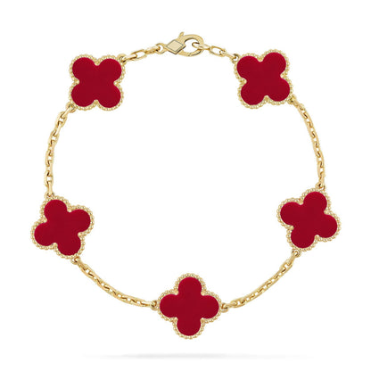 [Saipan]LUCKY CLOVER 5-MOTIF BRACELET - RED CARNELIAN COLLECTION