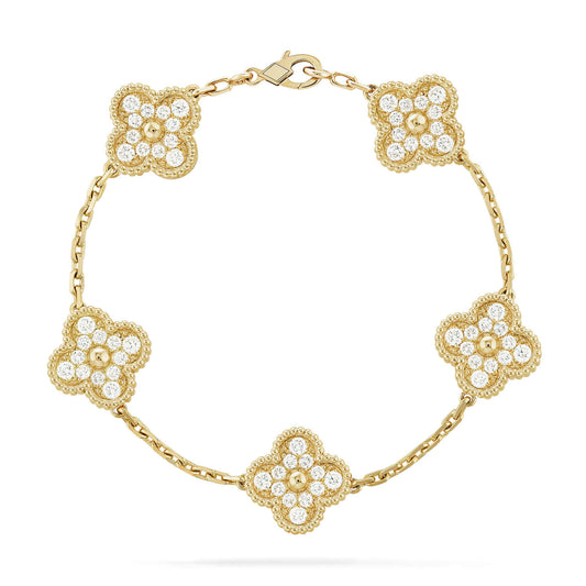 [Saipan]LUCKY CLOVER 5-MOTIF BRACELET - FULL-DIAMOND