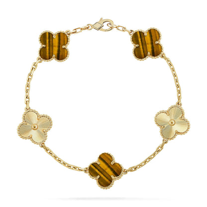 [Saipan]LUCKY CLOVER 5-MOTIF BRACELET -  TIGER’S EYE COLLECTION