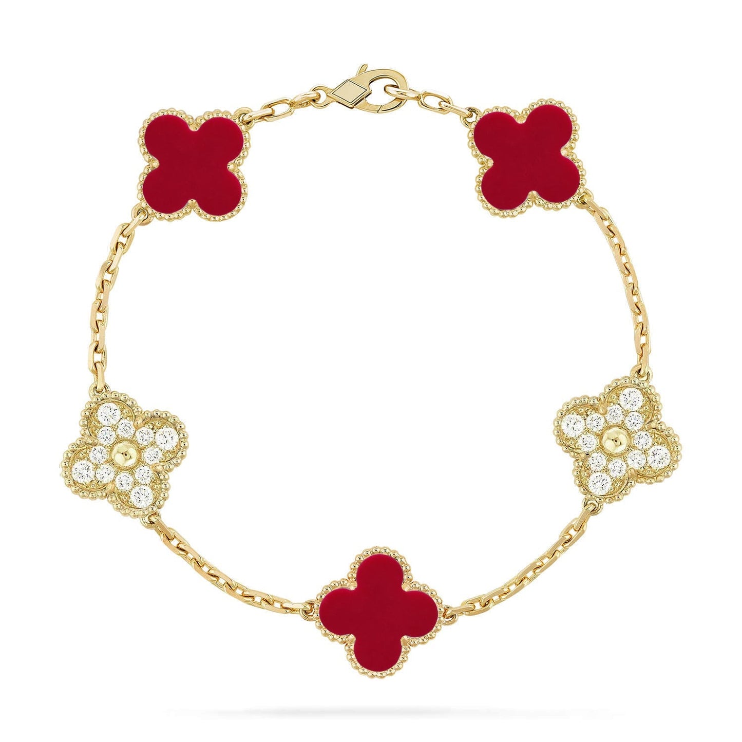 [Saipan]LUCKY CLOVER 5-MOTIF BRACELET - RED CARNELIAN COLLECTION