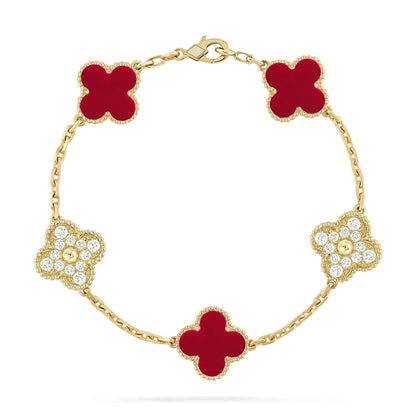 [Saipan]LUCKY CLOVER 5-MOTIF BRACELET - RED CARNELIAN COLLECTION
