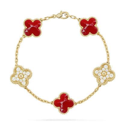 [Saipan]LUCKY CLOVER 5-MOTIF BRACELET - RED LARIMAR COLLECTION