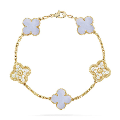 [Saipan]LUCKY CLOVER 5-MOTIF BRACELET - PURPLE CHALCEDONY COLLECTION