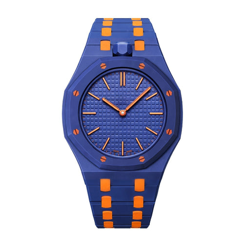 [Saipan]OAK POP EXCLUSIVE DARK BLUE AND ORANGE BIOCERAMIC STRAP
