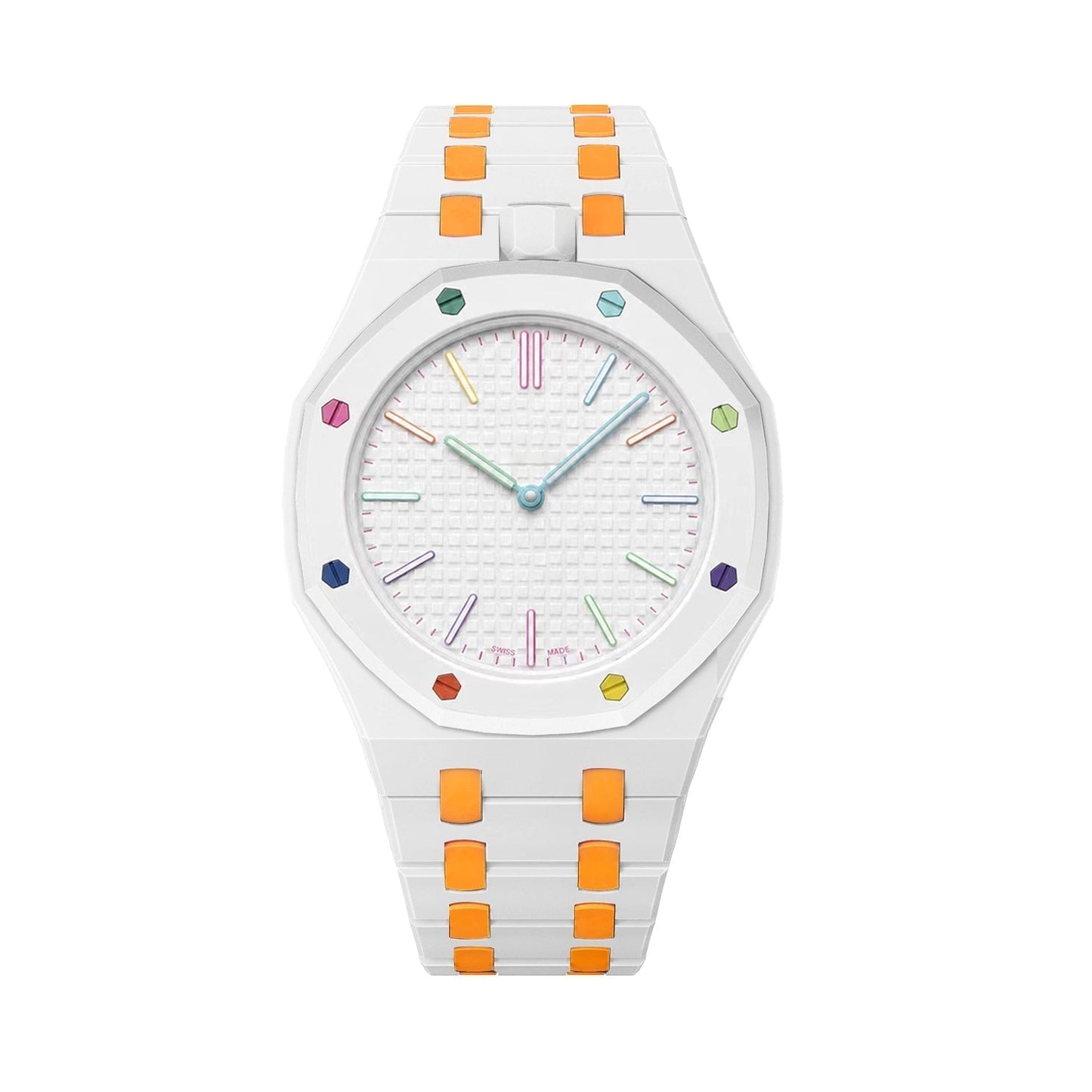 [Saipan]OAK POP EXCLUSIVE WHITE AND ORANGE BIOCERAMIC STRAP