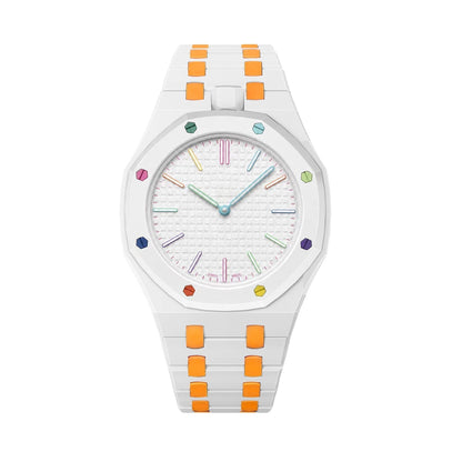 [Saipan]OAK POP EXCLUSIVE WHITE AND ORANGE BIOCERAMIC STRAP