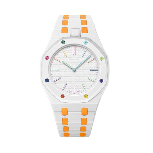 [Saipan]OAK POP EXCLUSIVE WHITE AND ORANGE BIOCERAMIC STRAP
