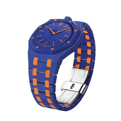 [Saipan]OAK POP EXCLUSIVE DARK BLUE AND ORANGE BIOCERAMIC STRAP