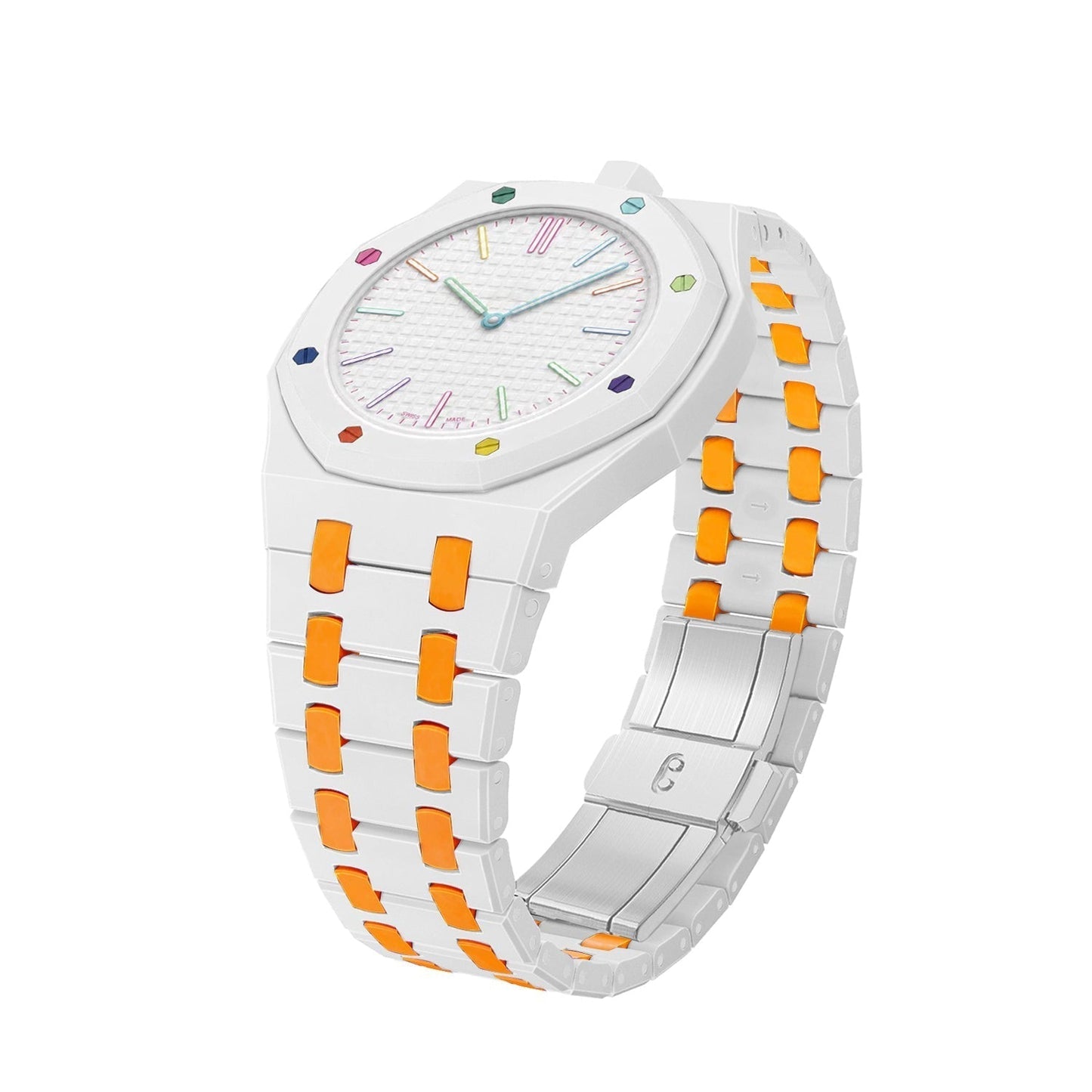 [Saipan]OAK POP EXCLUSIVE WHITE AND ORANGE BIOCERAMIC STRAP