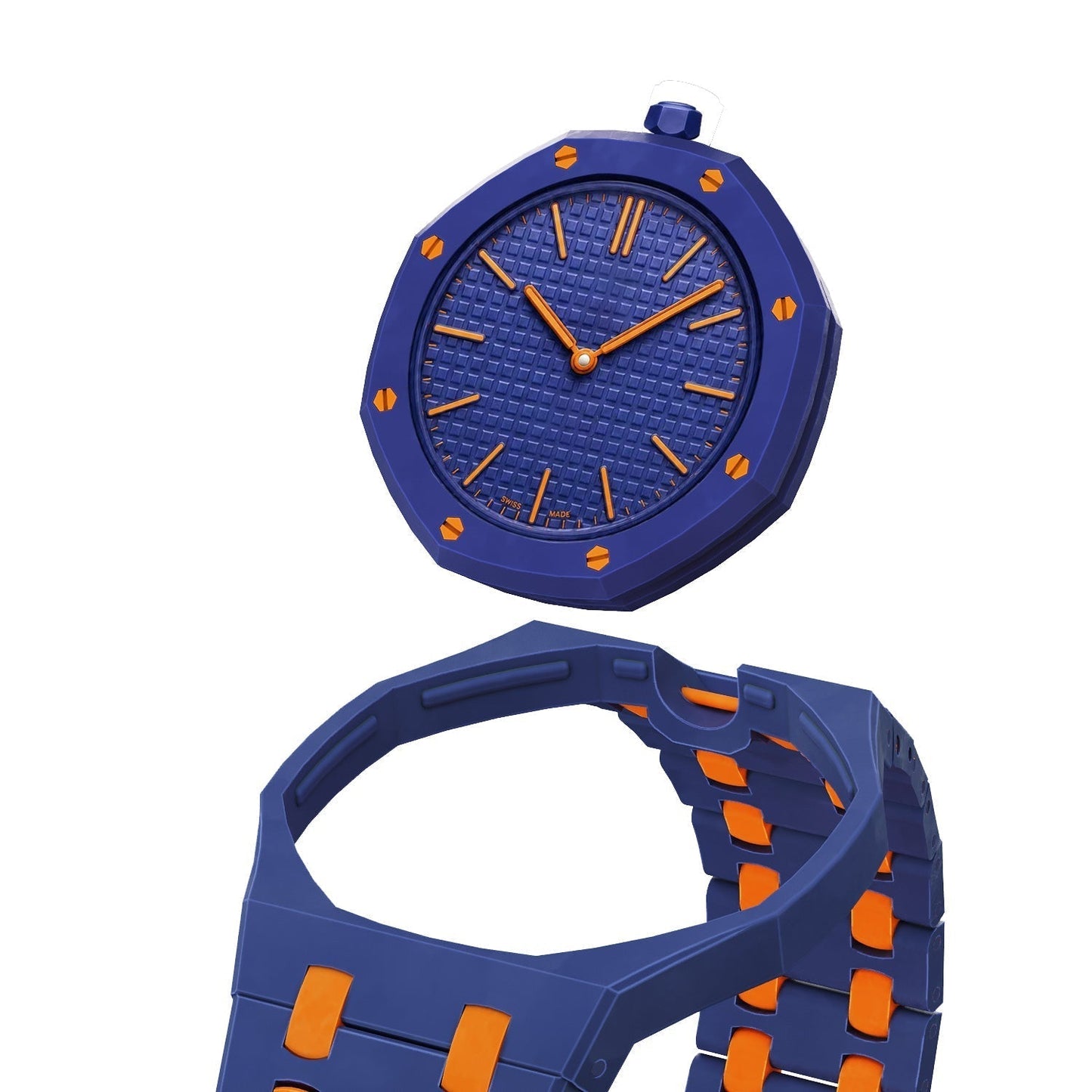 [Saipan]OAK POP EXCLUSIVE DARK BLUE AND ORANGE BIOCERAMIC STRAP