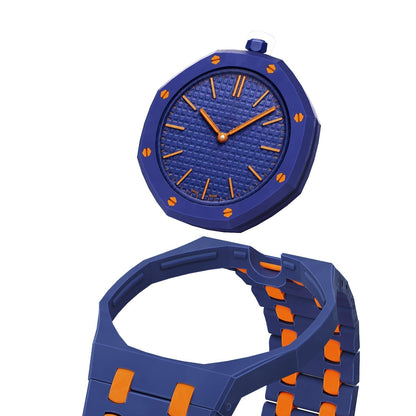 [Saipan]OAK POP EXCLUSIVE DARK BLUE AND ORANGE BIOCERAMIC STRAP