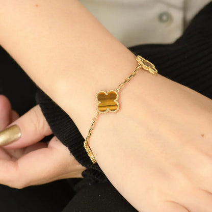 [Saipan]LUCKY CLOVER 5-MOTIF BRACELET -  TIGER’S EYE COLLECTION