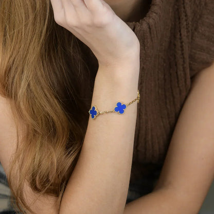 [Saipan]LUCKY CLOVER 5-MOTIF BRACELET - BLUE AGATE COLLECTION