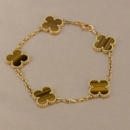 [Saipan]LUCKY CLOVER 5-MOTIF BRACELET -  TIGER’S EYE COLLECTION