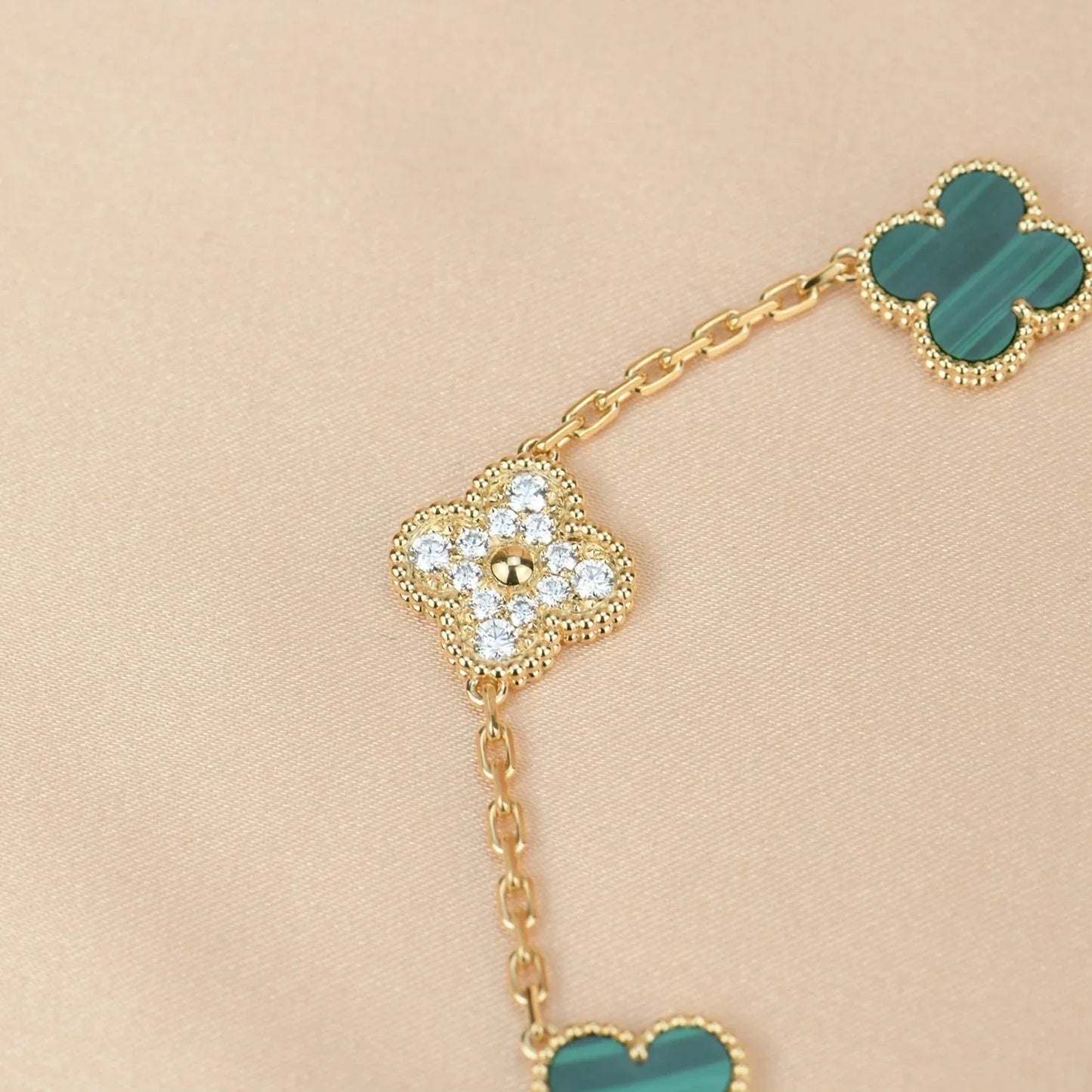 [Saipan]LUCKY CLOVER 5-MOTIF BRACELET - MALACHITE COLLECTION