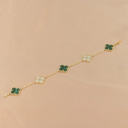 [Saipan]LUCKY CLOVER 5-MOTIF BRACELET - MALACHITE COLLECTION