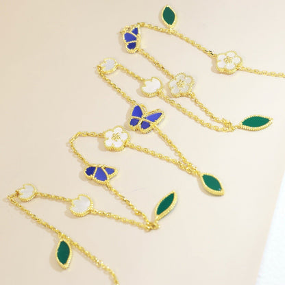 [Saipan]LUCKY SPRING BUTTERFLY & FLOWER STATEMENT NECKLACE - 15-MOTIF FLORAL DESIGN