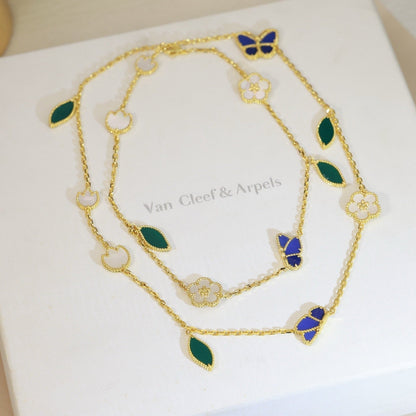[Saipan]LUCKY SPRING BUTTERFLY & FLOWER STATEMENT NECKLACE - 15-MOTIF FLORAL DESIGN