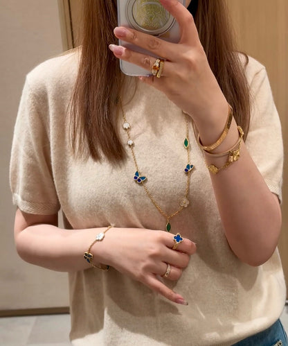 [Saipan]LUCKY SPRING BUTTERFLY & FLOWER STATEMENT NECKLACE - 15-MOTIF FLORAL DESIGN