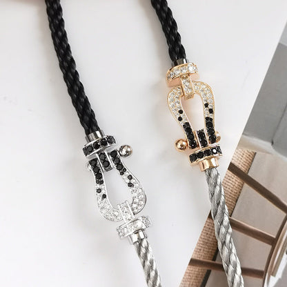 [Saipan]FORCE LARGE HORSESHOE BLACK & WHITE DIAMOND BRACELET - ROSE GOLD