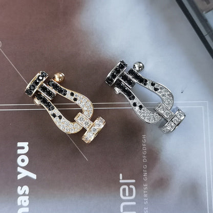 [Saipan]FORCE LARGE HORSESHOE BLACK & WHITE DIAMOND BRACELET - ROSE GOLD