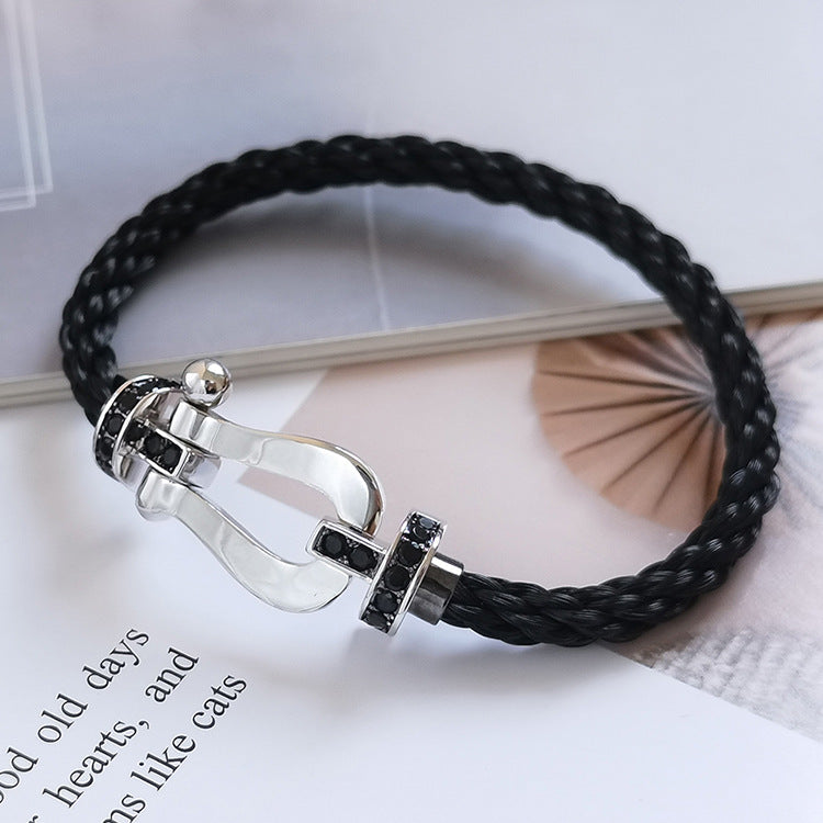 [Saipan]FORCE LARGE HORSESHOE BLACK DIAMOND BRACELET - WHITE GOLD