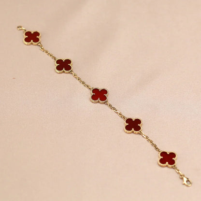 [Saipan]LUCKY CLOVER 5-MOTIF BRACELET - RED CARNELIAN COLLECTION
