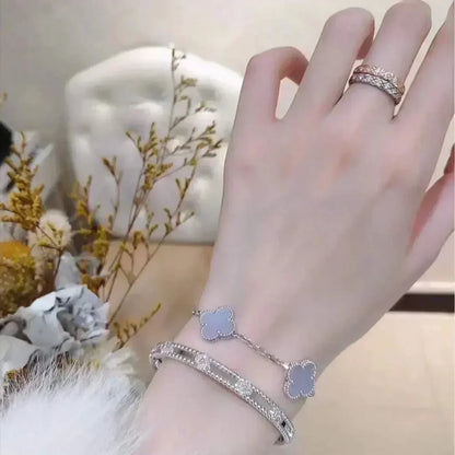 [Saipan]LUCKY CLOVER 5-MOTIF BRACELET - PURPLE CHALCEDONY COLLECTION