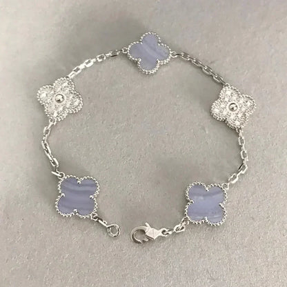 [Saipan]LUCKY CLOVER 5-MOTIF BRACELET - PURPLE CHALCEDONY COLLECTION