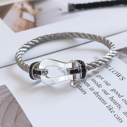[Saipan]FORCE LARGE HORSESHOE BLACK DIAMOND BRACELET - WHITE GOLD