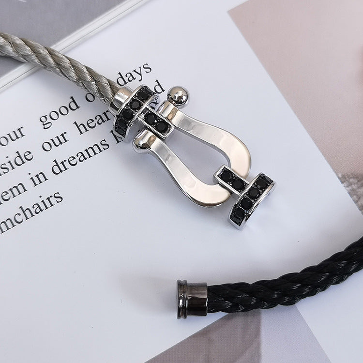 [Saipan]FORCE LARGE HORSESHOE BLACK DIAMOND BRACELET - WHITE GOLD