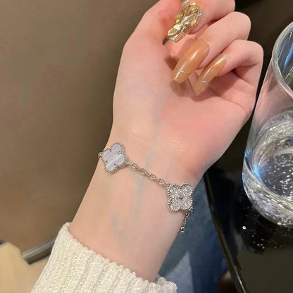 [Saipan]LUCKY CLOVER 5-MOTIF BRACELET - PURPLE CHALCEDONY COLLECTION
