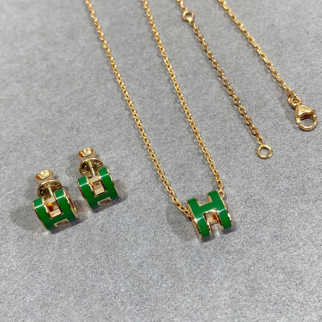 [Saipan]POP H GREEN NECKLACE SILVER AND GOLD