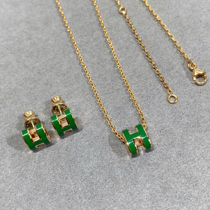 [Saipan]POP H GREEN NECKLACE SILVER AND GOLD