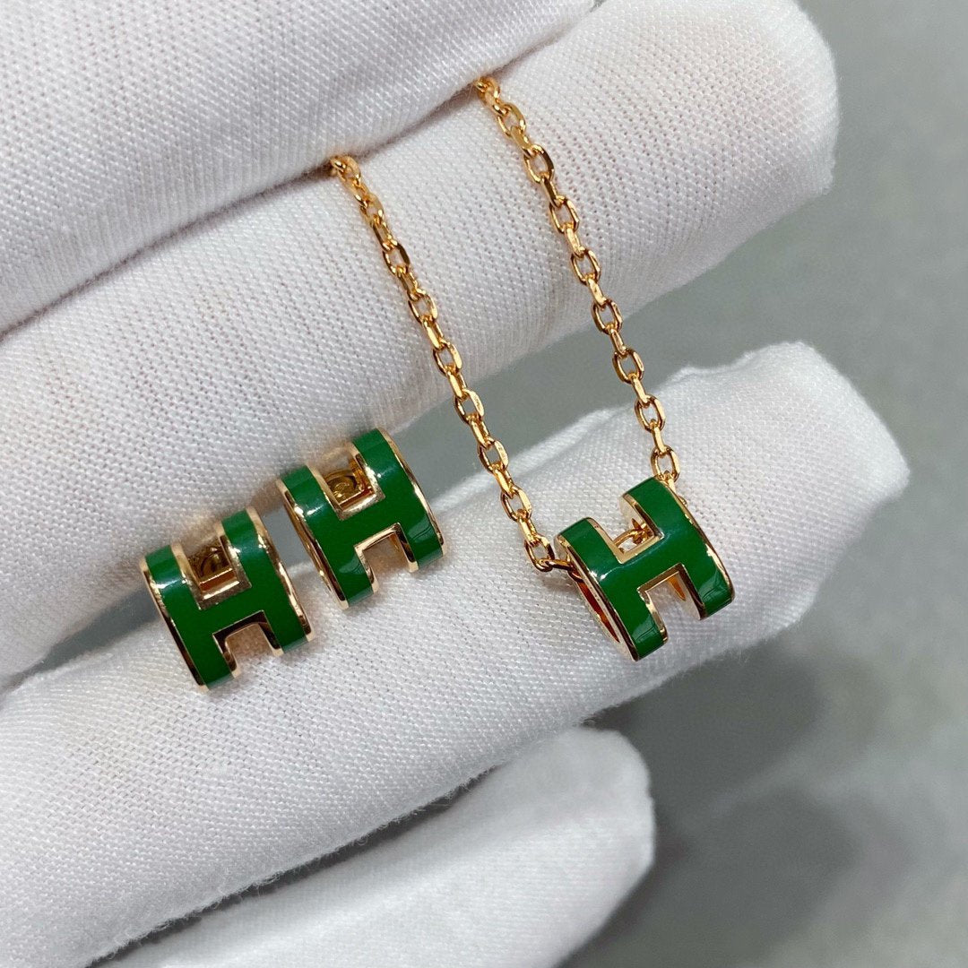 [Saipan]POP H GREEN NECKLACE SILVER AND GOLD