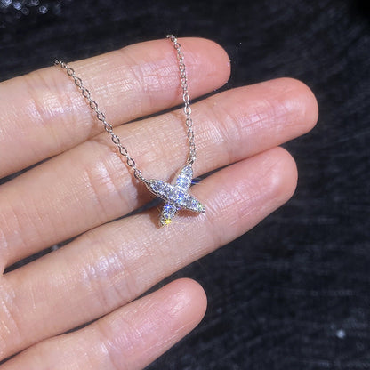 [Saipan]MODERN X-SHAPE PAVÉ MOISSANITE NECKLACE