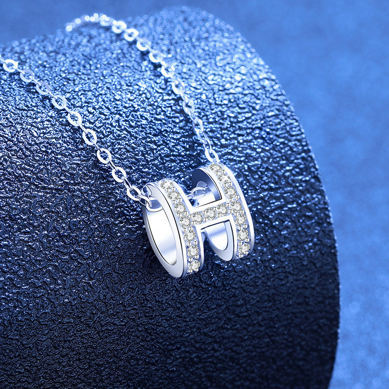[Saipan]FULL-PAVE "H" MOISSANITE PENDANT NECKLACE
