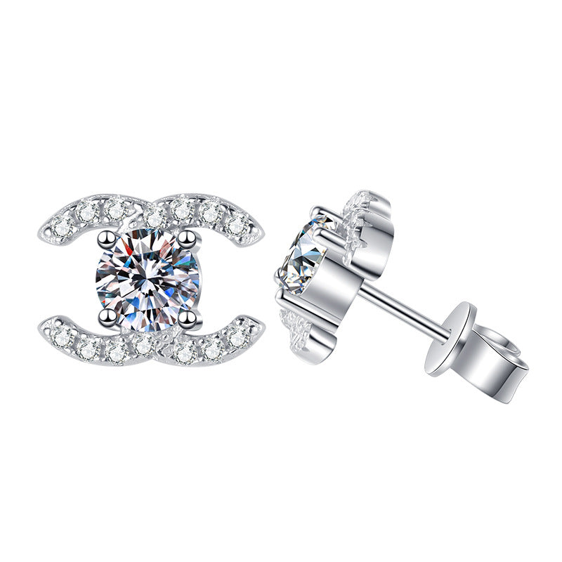 [Saipan]CHIC INTERLOCKING DOUBLE-C MOISSANITE STUD EARRINGS