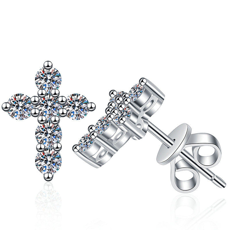 [Saipan]SPARKLING CROSS MOISSANITE STUD EARRINGS