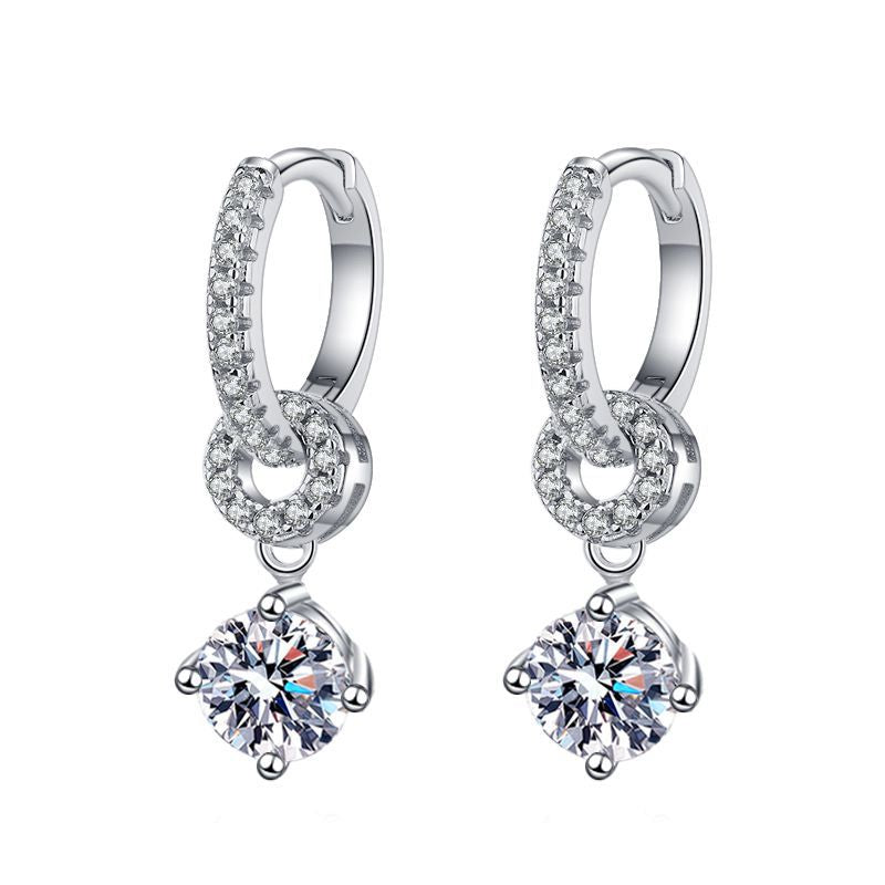 [Saipan]INTERLOCKING DOUBLE RING MOISSANITE DROP EARRINGS