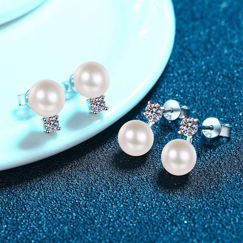 [Saipan]ELEGANT NATURAL PEARL & MOISSANITE DROP EARRINGS